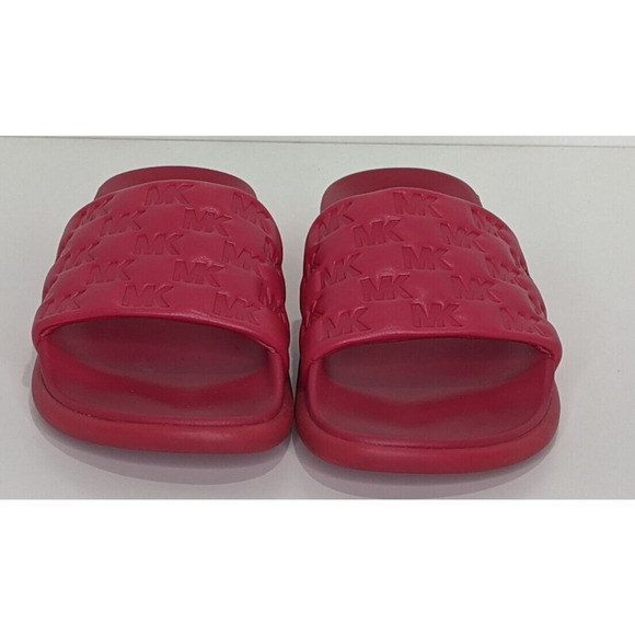MICHAEL KORS FINNIE EMBOSSED SLIDES W/MK LOGO-HOT PINK Size 8M - Picture 2 of 4